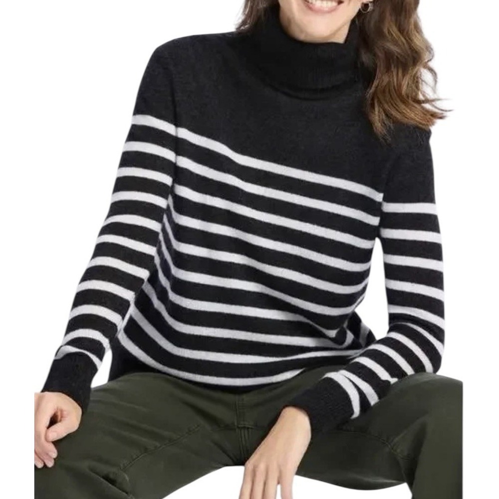Harper Lane 100% Cashmere Sweater Women's Medium Turtle Neck Striped Cozy